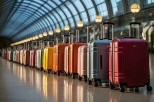 valise de bagage à le aéroport pour vacances professionnel La publicité la photographie ai génératif photo