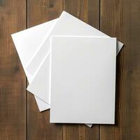 Vide blanc papier feuille sur en bois table Contexte. génératif ai photo