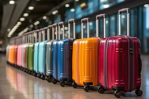 valise de bagage à le aéroport pour vacances professionnel La publicité la photographie ai génératif photo