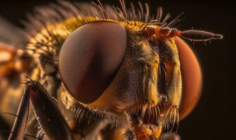 fermer selfie de une mouche vitrines ses complexe détails. création en utilisant génératif ai outils photo