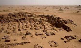tracé le histoire de un vieux civilisation dans le désert création en utilisant génératif ai outils photo