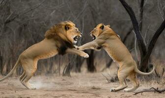 deux les Lions violemment combat pour leur fierté création en utilisant génératif ai outils photo