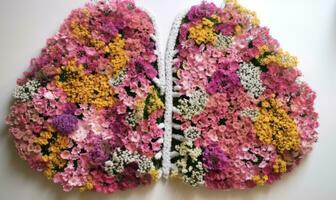 le délicat pétales et vibrant couleurs de le fleurs utilisé à créer le poumons fabriqué pour une magnifique afficher. création en utilisant génératif ai outils photo