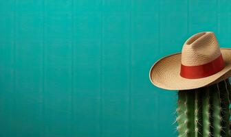 une mignonne cactus sportif une traditionnel sombrero chapeau création en utilisant génératif ai outils photo