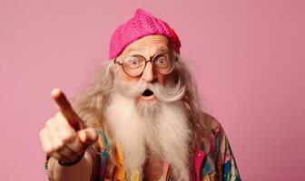 le excentrique et comique vieux barbu homme portrait amené rire à vie. création en utilisant génératif ai outils photo