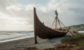 norrois explorateurs ancre leur navire près terre création en utilisant génératif ai outils photo