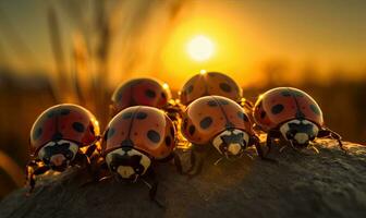 coccinelle capture une délicieux selfie tandis que explorant le jardin. création en utilisant génératif ai outils photo