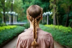 femmes tresser cheveux faire Regardez de retour professionnel La publicité la photographie ai génératif photo