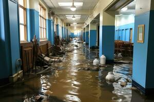 situation inondation dans école départ scénarios professionnel La publicité la photographie ai généré photo