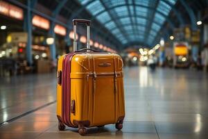 valise de bagage à le aéroport pour vacances professionnel La publicité la photographie ai génératif photo