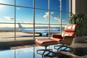 attendre pièce à le aéroport avec le grand fenêtre ai généré photo