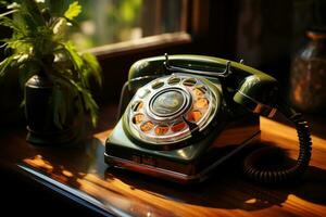 vieux téléphone sur table ancien style ai généré photo