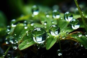 réaliste forêt macro proche en haut de pluie laissez tomber ai généré photo