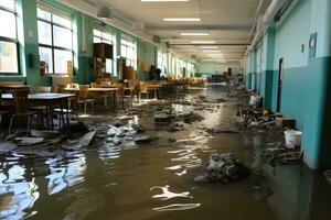 situation inondation dans école départ scénarios professionnel La publicité la photographie ai généré photo