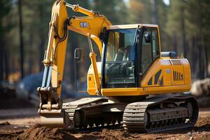 un excavatrice sur une construction site professionnel la photographie ai généré photo