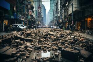 tremblement de terre dans le ville causes dommage professionnel La publicité la photographie ai génératif photo