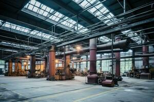 à l'intérieur le usine est un vide entrepôt zone ai généré photo