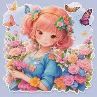 une magnifique Fée fille avec charmant papillon et fleurs photo