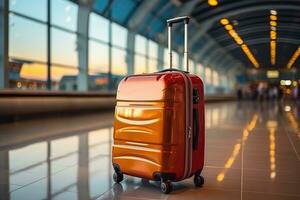 valise de bagage à le aéroport pour vacances professionnel La publicité la photographie ai génératif photo