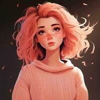 Jeune fille avec rose cheveux dans le style anime génératif ai photo