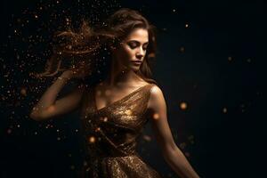 fantaisie portrait de femme dans or. neural réseau ai généré photo