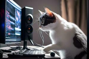 chat comme vidéo Jeu vivre courant joueur utilisation PC ordinateur pour divertissement. neural réseau généré art photo
