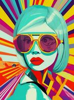 une coloré pop art style La peinture de une femme portant des lunettes de soleil photo