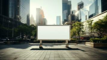 une maquette de une faire le ménage, moderne panneau d'affichage dans un Urbain environnement, mise en évidence ses potentiel pour La publicité et l'image de marque fins. génératif ai photo