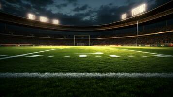 ai génératif Football stade à nuit avec lumières et herbe photo