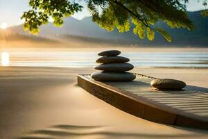 Zen des pierres sur le plage. généré par ai photo