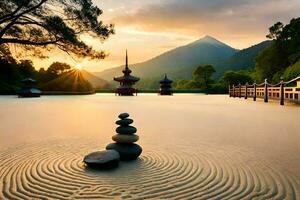 Zen jardin, Japon, Zen jardin, Zen jardin, Zen jardin, z. généré par ai photo
