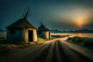 le route à le village. généré par ai photo