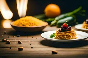 spaghetti avec une Cerise sur Haut. généré par ai photo