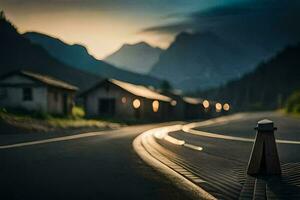 une route avec une lumière pôle dans le milieu de il. généré par ai photo