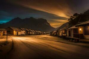 une longue exposition photographier de une village à nuit. généré par ai photo