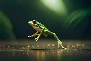 une grenouille sauter sur le sol. généré par ai photo