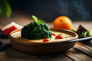 brocoli soupe dans une bol. généré par ai photo