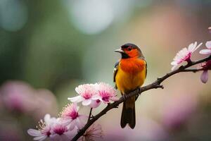 photo fond d'écran oiseau, fleurs, le arbre, le oiseau, le oiseau, le oiseau, le. généré par ai