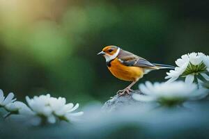 photo fond d'écran le oiseau, fleurs, printemps, le oiseau, fleurs, printemps, le oiseau,. généré par ai