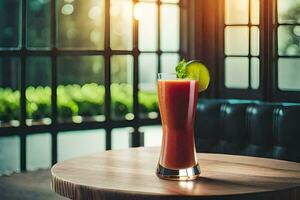 une verre de rouge jus séance sur une tableau. généré par ai photo