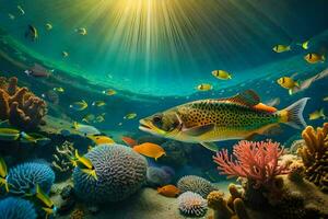 poisson nager dans le océan avec corail récifs et autre poisson. généré par ai photo