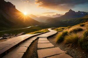 le chemin à le Soleil. généré par ai photo