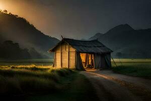 le cabane dans le milieu de le route. généré par ai photo