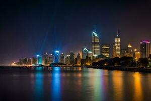 le Chicago horizon à nuit. généré par ai photo