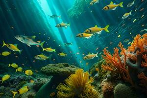 sous-marin scène avec poisson et corail récifs. généré par ai photo