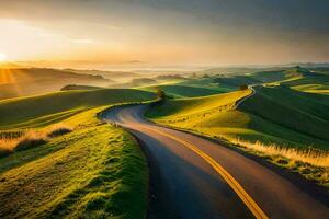 le route à le le coucher du soleil. généré par ai photo