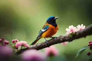 photo fond d'écran le ciel, fleurs, des oiseaux, printemps, le oiseau, printemps, le oiseau,. généré par ai