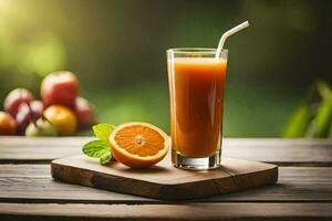 un Orange jus avec une paille et tranche de orange. généré par ai photo