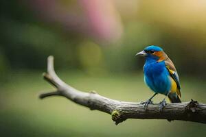 une coloré oiseau est assis sur une branche. généré par ai photo