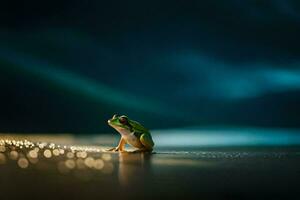 une grenouille séance sur le sol dans le sombre. généré par ai photo